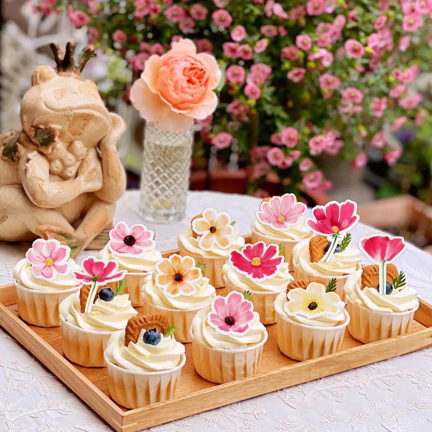 52 Pack Edible Flower Cupcake Toppers Spring Bridal Engagement Baby Shower Birthday Party Cupcake Picks Drink Topper Anniversary