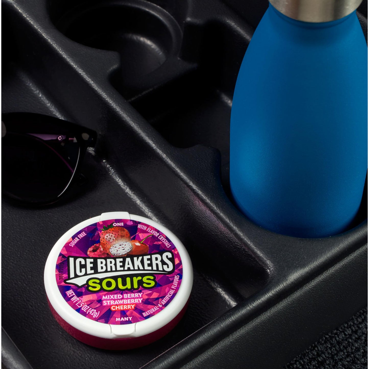 Ice Breakers Sours Assorted Fruit Flavored Sugar Free Mints, 1.5 oz Tin, 8 Count, Violet