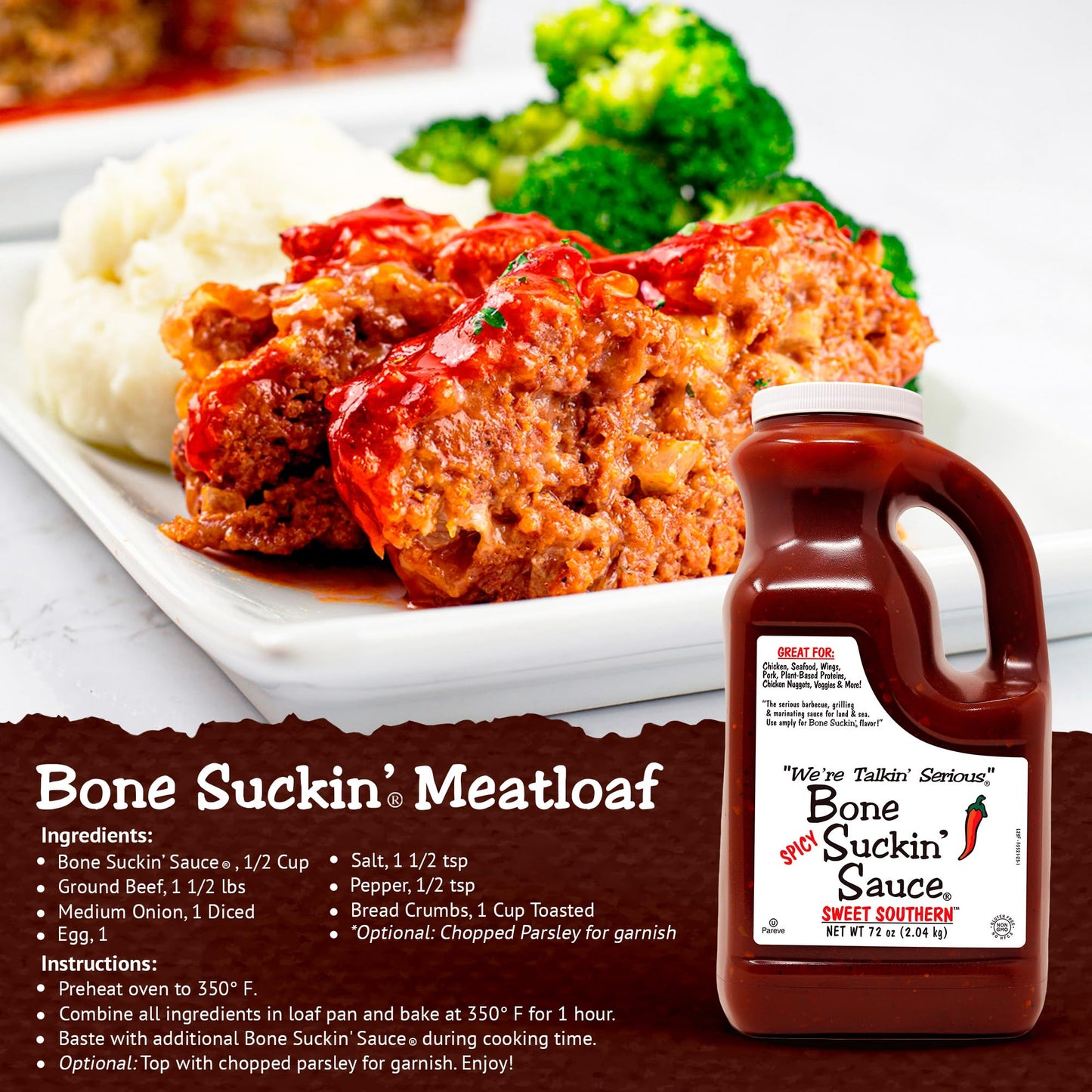 Bone Suckin' Spicy Sweet Southern Bbq Sauce, All-Purpose Barbecue Sauce, Gluten-Free, Non-Gmo, Kosher, Sweetened W/Cane Sugar &