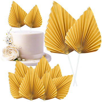 Gyufise 6Pcs Paper Palm Fan Cake Toppers Palm Leaf Fan Cake Topper Palm Spear Leaf Cupcake Toppers Cake Insert Decoration For Ca