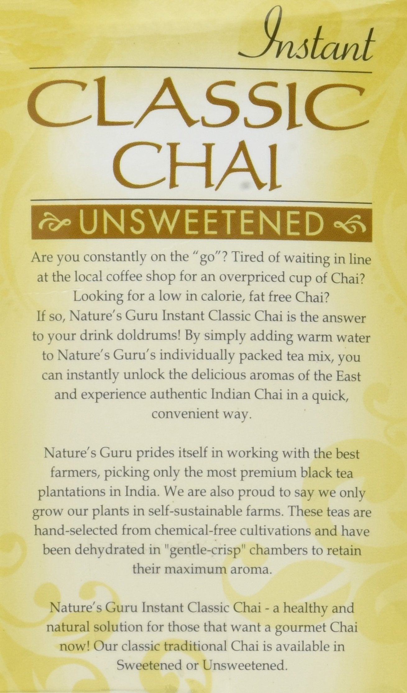 Nature'S Guru Instant Classic Chai Tea Drink Mix Unsweetened 10 Count Single Serve On-The-Go Drink Packets