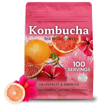 KKOKDAM Kombucha Tea - Grapefruit & Hibiscus Korean Tea - Kombucha Drinks Probiotic Support, Low Calorie, Sugar Free Kombucha Pa