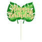 Gyufise 1Pcs Happy Birthday Tropical Leaves Cake Topper Green Glitter Jungle Palm Leaf Cake Decoration For Jungle Theme Kids Bir