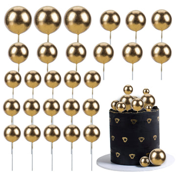 Gyufise 30Pcs Mini Balloon Cake Topper Gold Foam Ball Cake Picks Cupcake Faux Pearl Balls Diy Cake Insert Topper Decoration For
