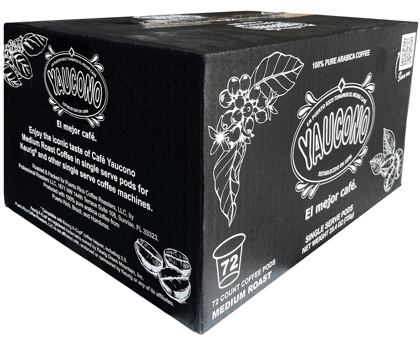 Yaucono Ground Medium Roast Arabica Coffee Pods, 72 Count, Compatible with Keurig K Cup malt-inspired
