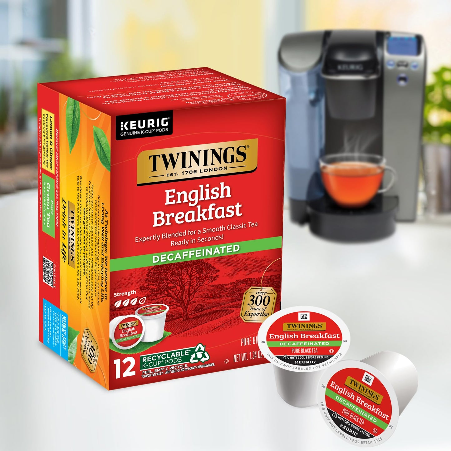 Twinings Decaffeinated English Breakfast Black Tea K-Cup Pods For Keurig, 12 Count (Pack Of 6), Smooth, Flavourful, Robust, Enjo