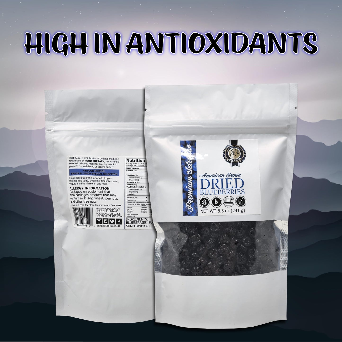 Herb Guru Whole Dried Blueberries | American Grown | All Natural, Non-Gmo, Preservative Free - 8.5Oz (8.5 Ounce (Pack Of 1))