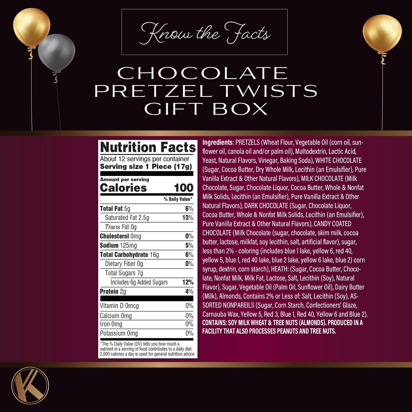 Nut Cravings KREMERY Chocolate Covered Pretzel Twists Gift Basket - 12 Piece Set, Assorted Sweet Toppings, Sectional Gift Box