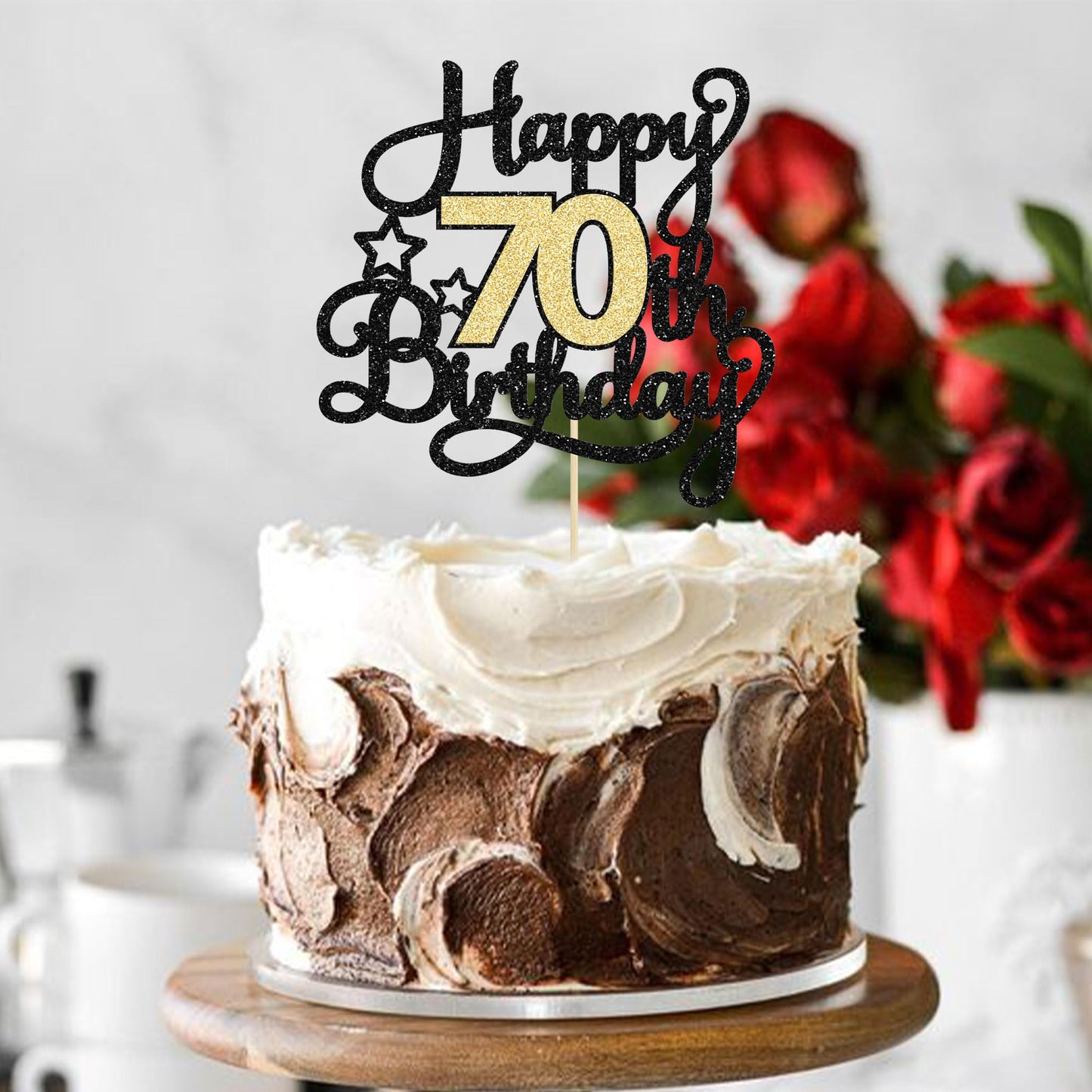 1Pc Happy 70Th Birthday Cake Topper Glitter Cheers To 70 Years Cake Topper 70 Fabulous Cake Decoration For Happy 70Th Birthday A