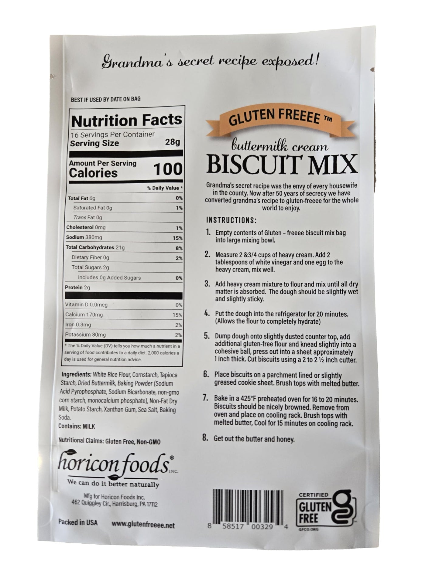 Glutenfreeee Gluten Free Buttermilk Cream Biscuit Mix, 16 Ounce - Delicious, Breakthrough Recipe, Just Like Grandmas But No Glut