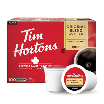 Tim Hortons Original Blend Medium Roast Coffee K-Cup Pods, 100 Count, Compatible with Keurig Brewers