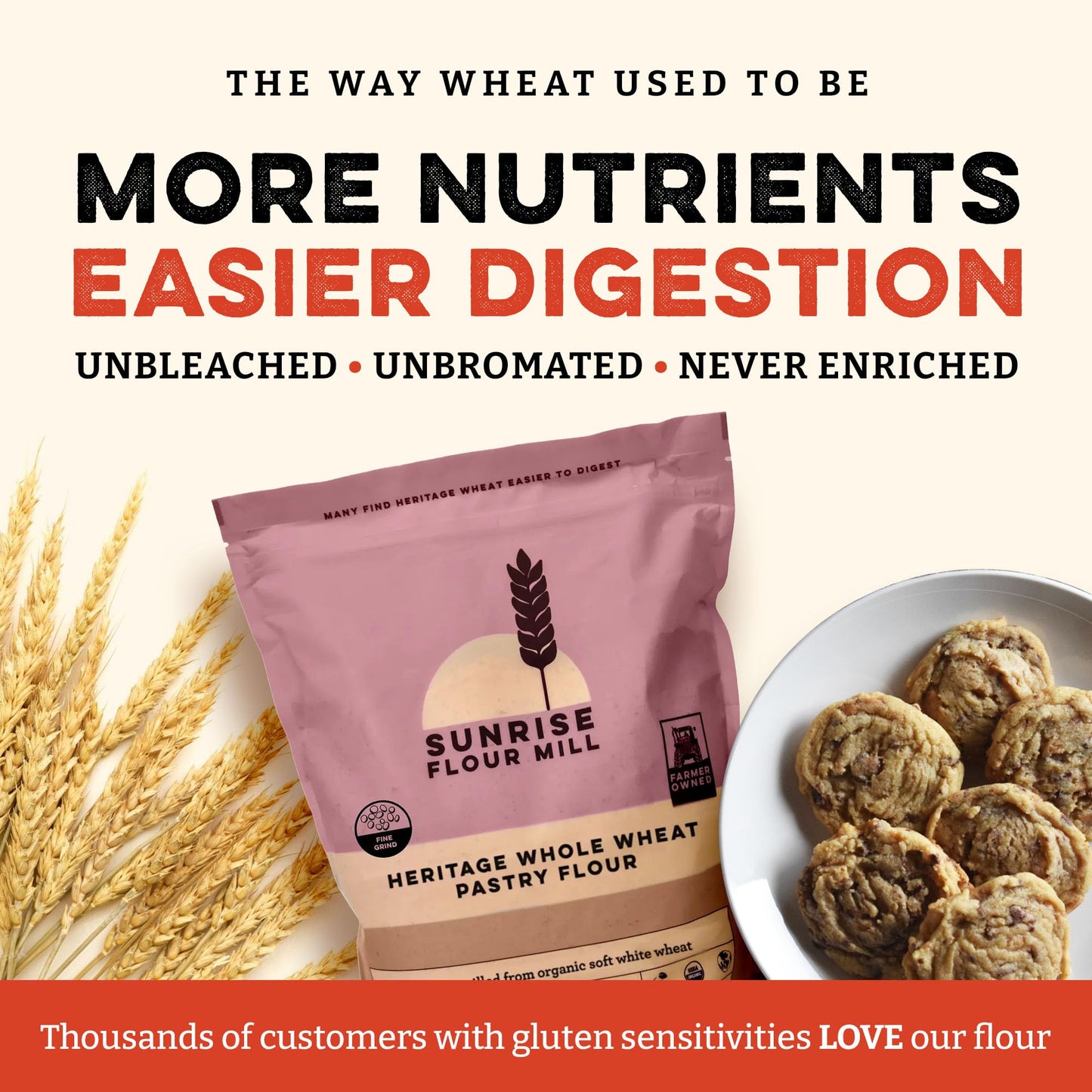 Sunrise Flour Mill Organic Whole Wheat Pastry Flour - 80 oz | Milled from White Sonora, No Additives, Easily Digestible