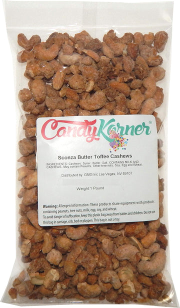 Sconza Butter Toffee Cashews - Cashews Covered In Butter Toffee 1 Pound ( 16 Ounce ) By Candykorner