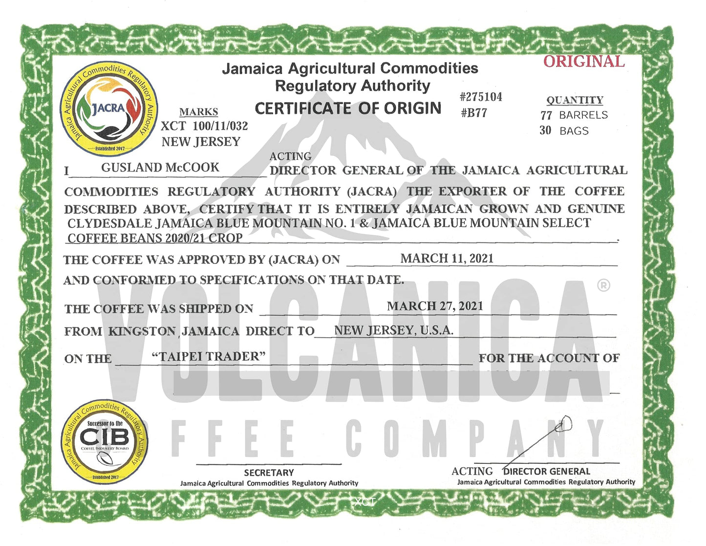 Jamaica Blue Mountain Coffee Blend, Whole Bean, Fresh Roasted, 5 Lbs