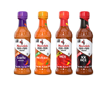 Nando'S Peri Peri Hot Sauce Lovers Pack - Garlic, Medium, Hot, Extra Extra Hot Piri Piri Sauce Set - 9.1Oz Bottles, 4Pk