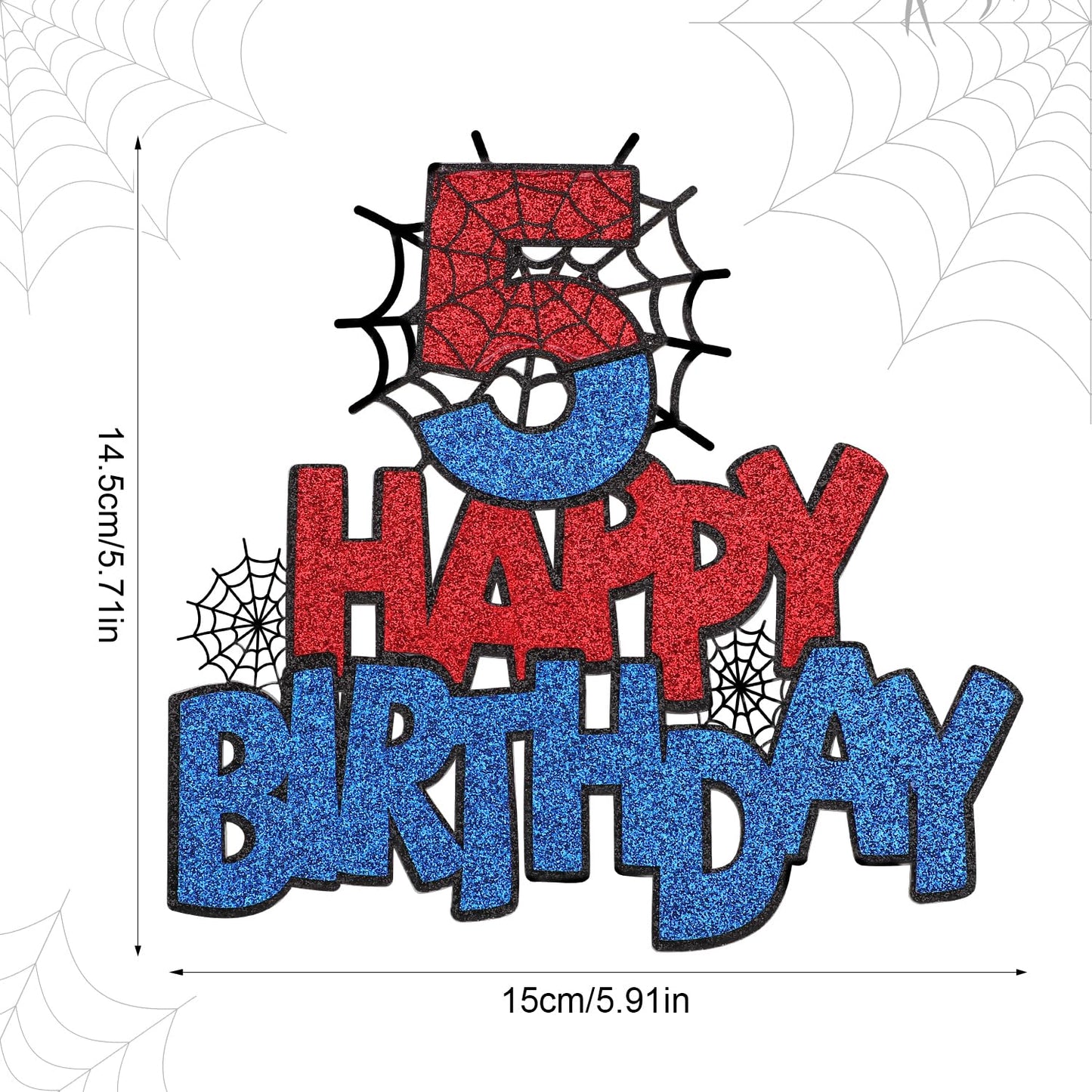 Spider Birthday Cake Topper, Double-Sided Spider Cake Topper Decorations Birthday Cakes Decorations For Boys Girls(Number 5)