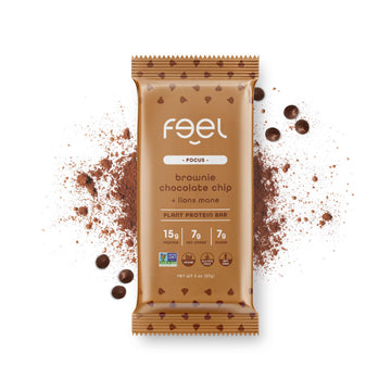 Feel Vegan Protein Bars | Brownie Chocolate Chip | Keto | Gluten Free | Organic | Lions Mane | 15g Plant Protein | Low Carb | Hi