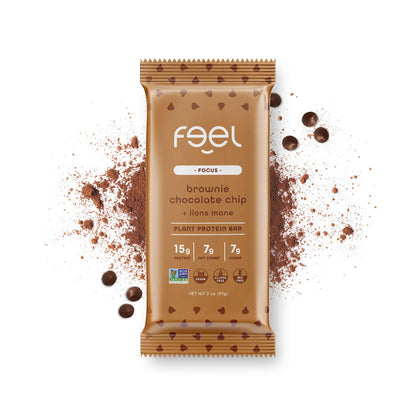 Feel Vegan Protein Bars | Brownie Chocolate Chip | Keto | Gluten Free | Organic | Lions Mane | 15g Plant Protein | Low Carb | Hi