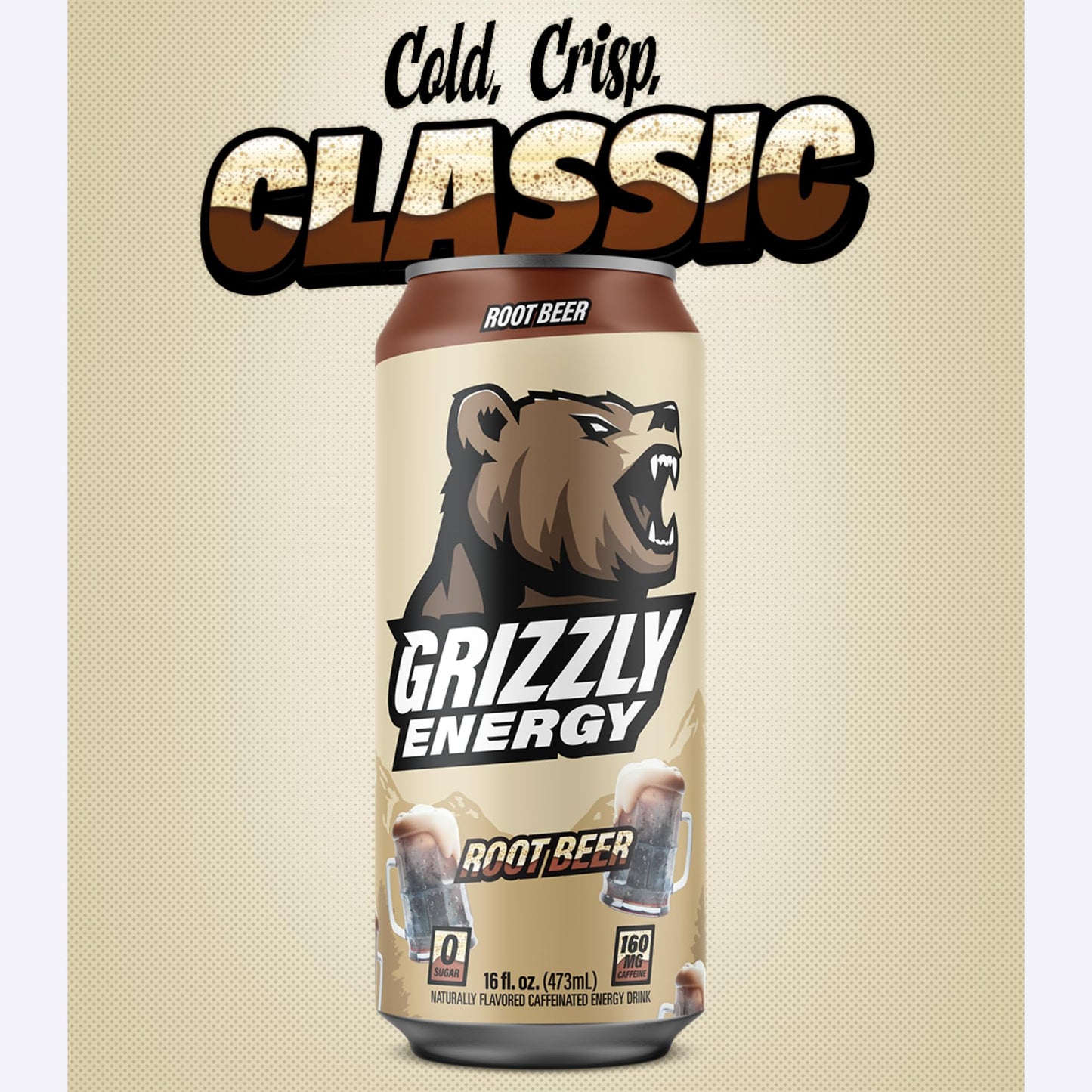 Grizzly Energy Drink Root Malt-Inspired Taurine B Vitamins & 160Mg Caffeine - Energy Focus & Hydration Boost - 10 Calories, Zero Sugar - No Artificial Colors Or Flavors - 16 Fl Oz (12 Pack Cans)