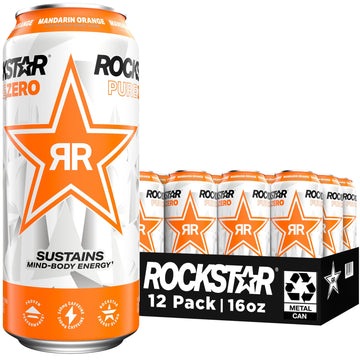 Rockstar Pure Zero Energy Drink, Orange, 0 Sugar, Caffeine & Taurine, 16oz Cans, 12 Pack