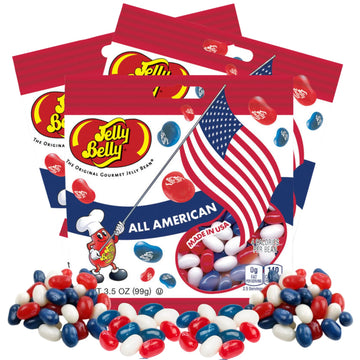 Needzo Red, White, And Blue Fruit Flavored Jelly Beans, American Mix Shareable Candy, Gourmet Chewy Candies For 4Th Of July And Birthday Parties, Pack Of 3 (Red White Blue)