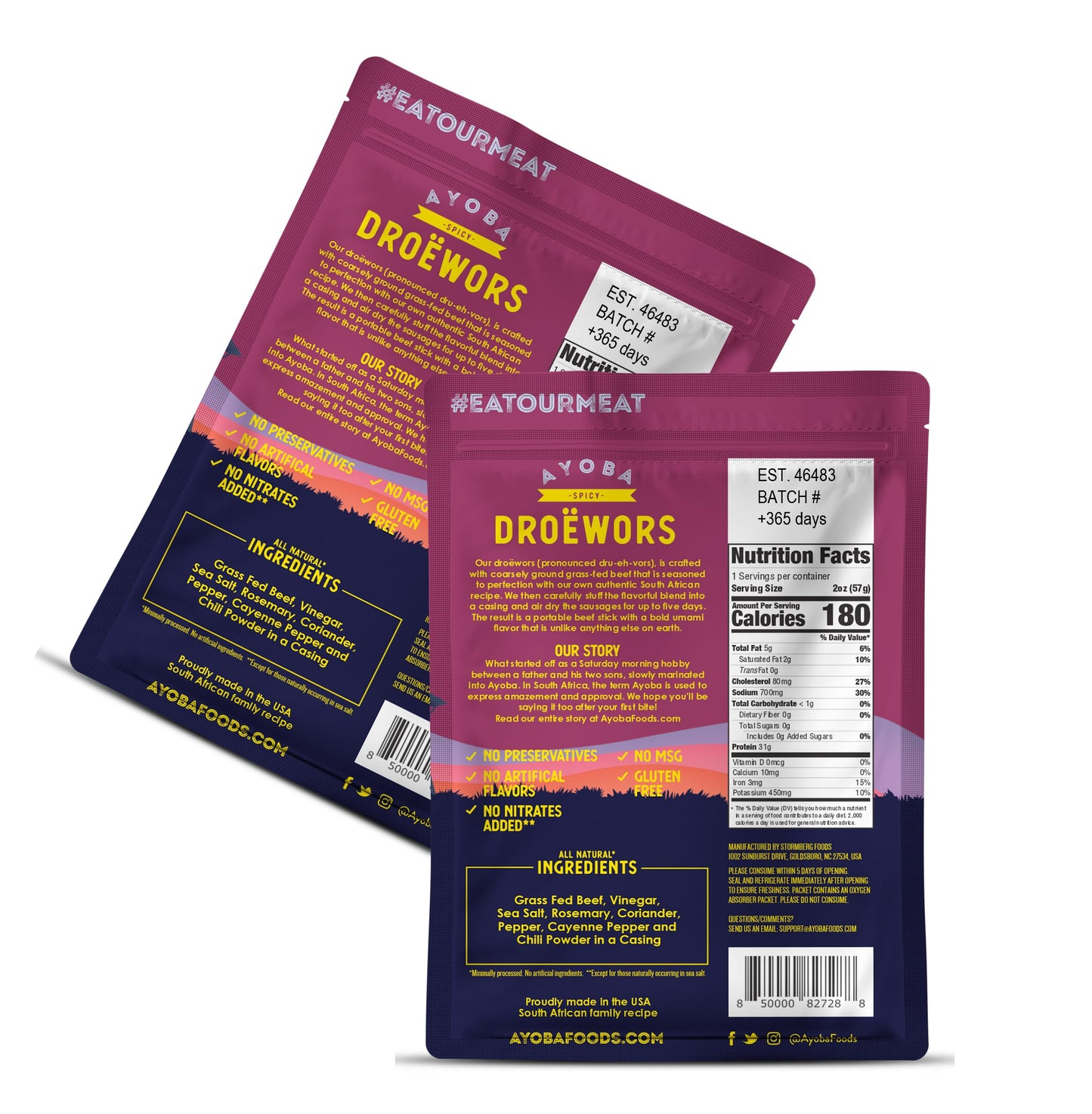 Ayoba Spicy Droewors Grass Fed Beef Paleo Sticks (4 Ounce, Pack Of 1) Keto Friendly, Air-Dried Grass Fed Beef Snack - Gluten Fre
