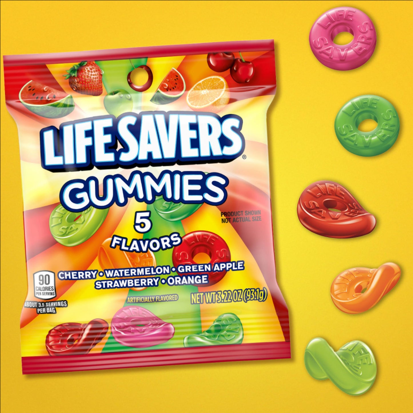 LIFE SAVERS 5 Flavors Gummy Candy, 3.22 oz Bag (Pack of 12)