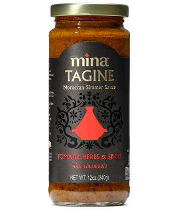 Mina Tagine Moroccan Fish Simmer Sauce Sauce, 12 oz - Tomato, Herbs & Spices, Moroccan Chermoula Sauce, Made with Lemon & Olive 