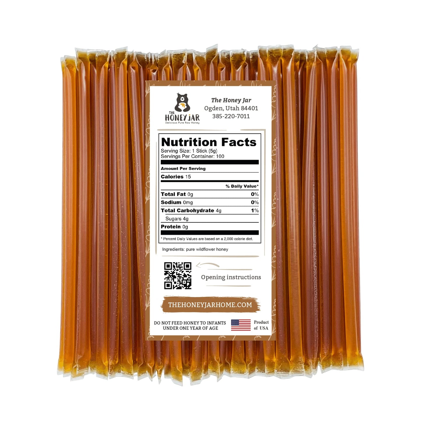 The Honey Jar Wildflower Flavored Raw Honey Sticks - 100 Count Pure Honey Straws for Tea and Coffee