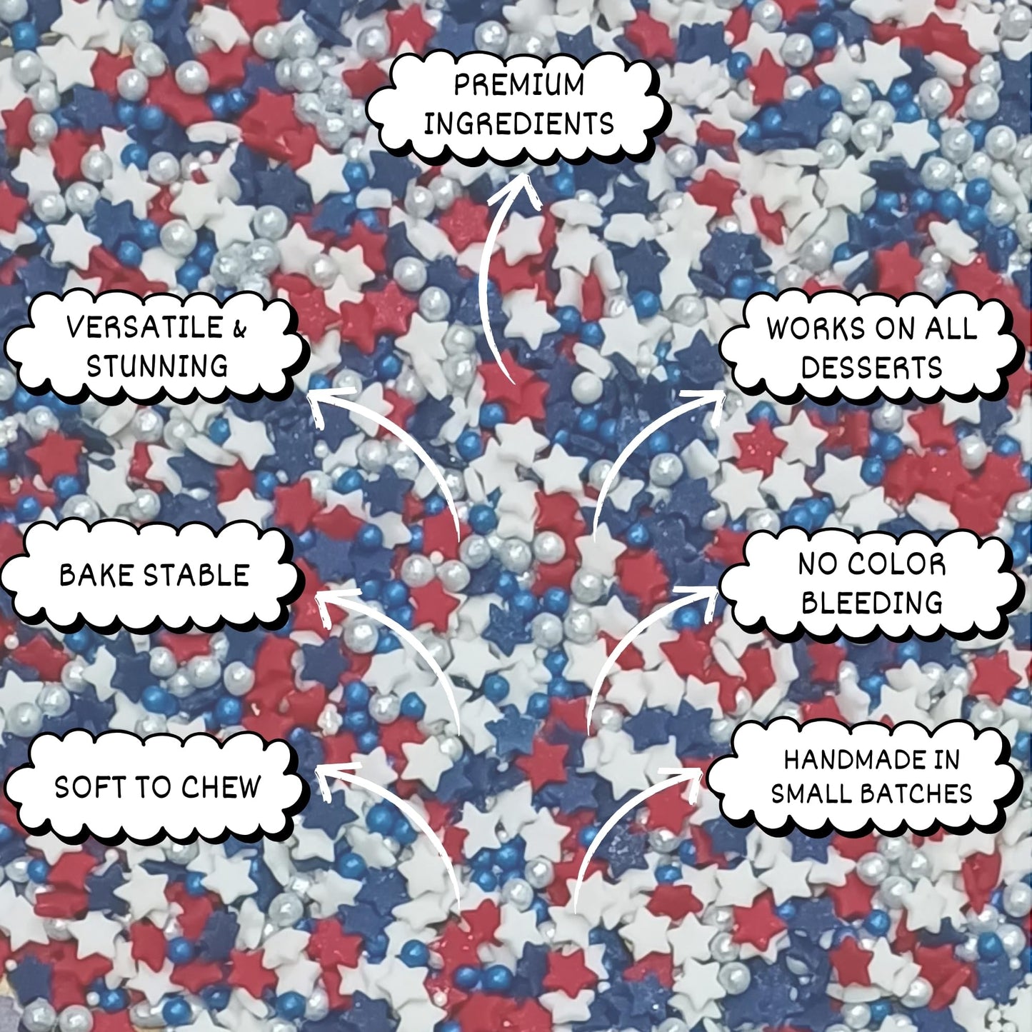 Confect Edible Sprinkles – Red, White, Blue & Silver Dragees for Cake & Cupcake Decorating – 4.2 Oz – Vegan, Gluten-Free