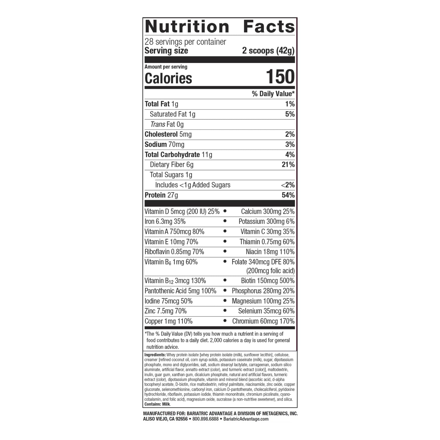Bariatric Advantage High Protein Meal Replacement Drink Mix, 27g Protein, Lactose Free, Banana Flavor, 42.47 Ounce