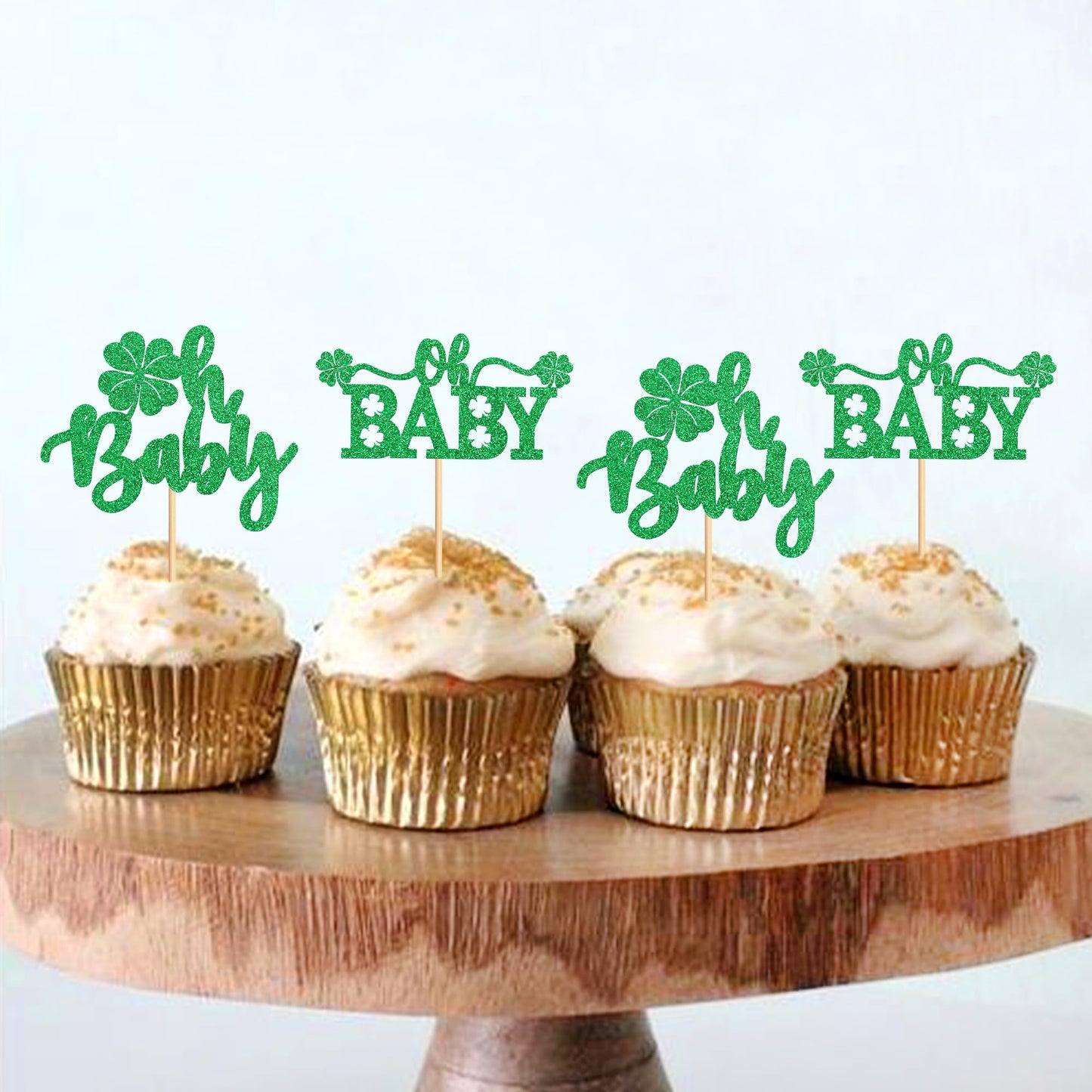 Ercadio 24 Pack St Patrick'S Day Lucky Four Leaf Oh Baby Cupcake Toppers Four Leaf Oh Baby Cupcake Picks For St.Patricks Day Bab