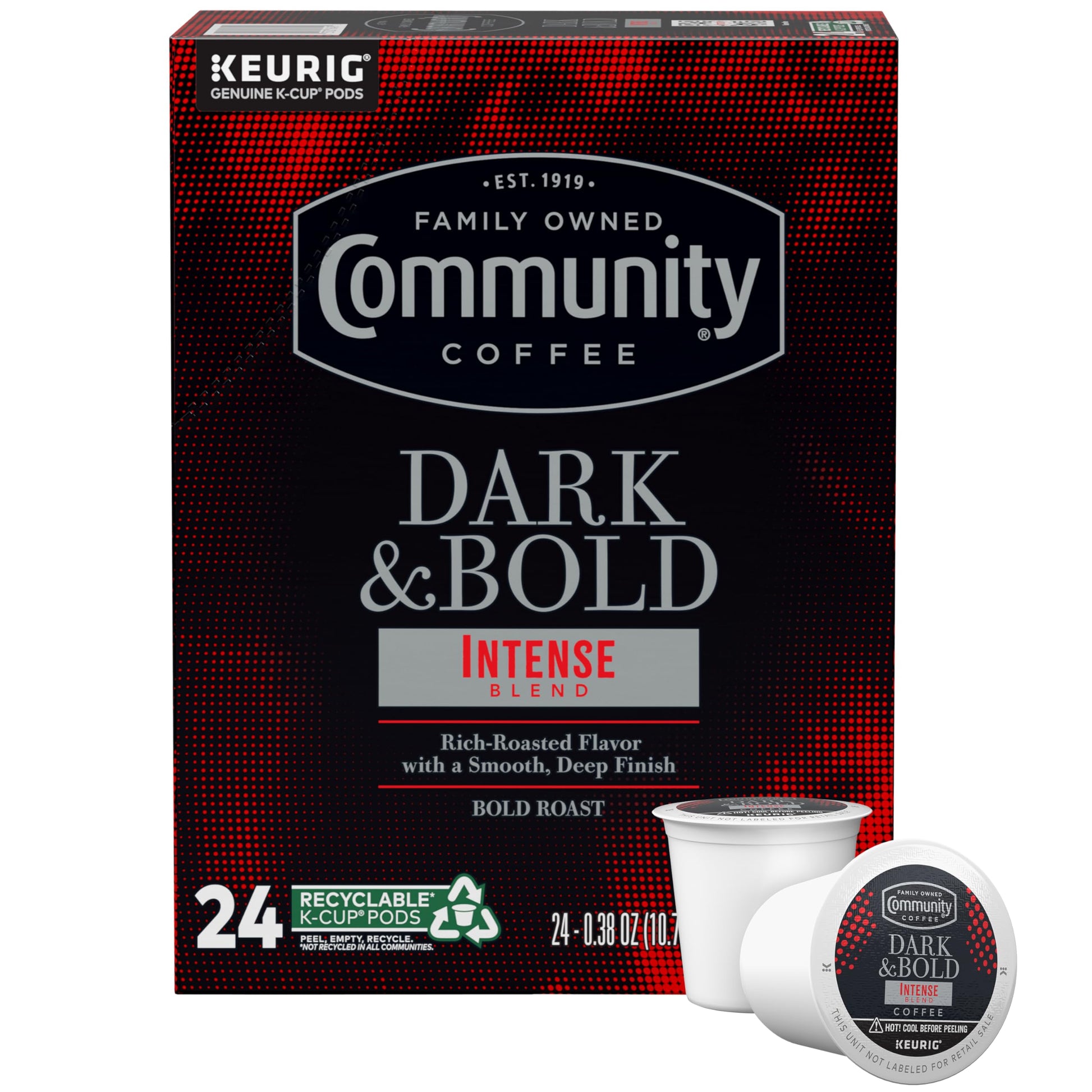 Community Coffee Dark & Bold Intense Blend Coffee Pods, Compatible with Keurig 2.0, 24 Count (Pack of 1)