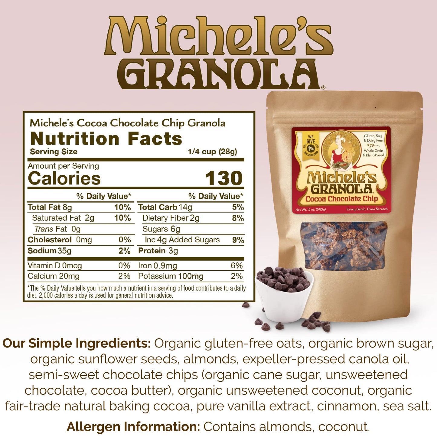 Michele'S Granola Cocoa Chocolate Chip, Gluten-Free & Non-Gmo, 2.25 Pound Bulk Bag