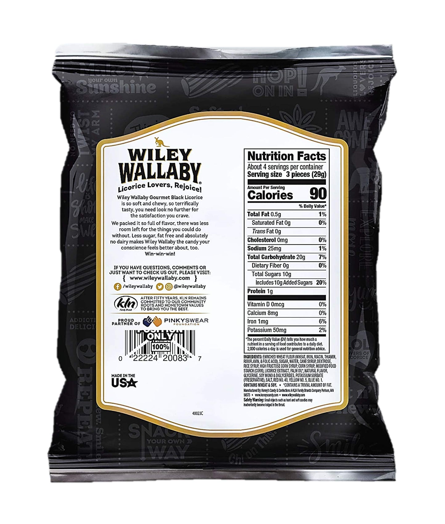 Wiley Wallaby Classic Black Licorice, 4 Ounce Bags, 16 Count
