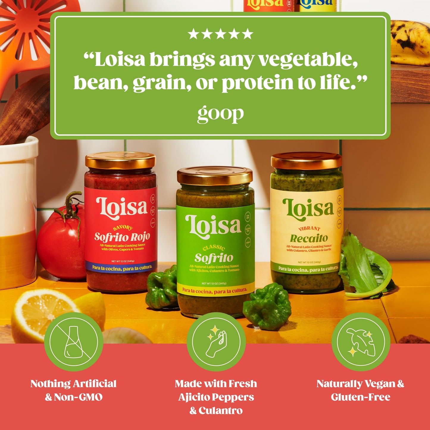 Loisa Recaito Sofrito Cooking Sauce, Non-Gmo, No-Msg, No Preservatives, No Artificial Coloring, No Artificial Flavors, Vegan, Pure Latin Flavor, 12 Oz, Pack Of 1