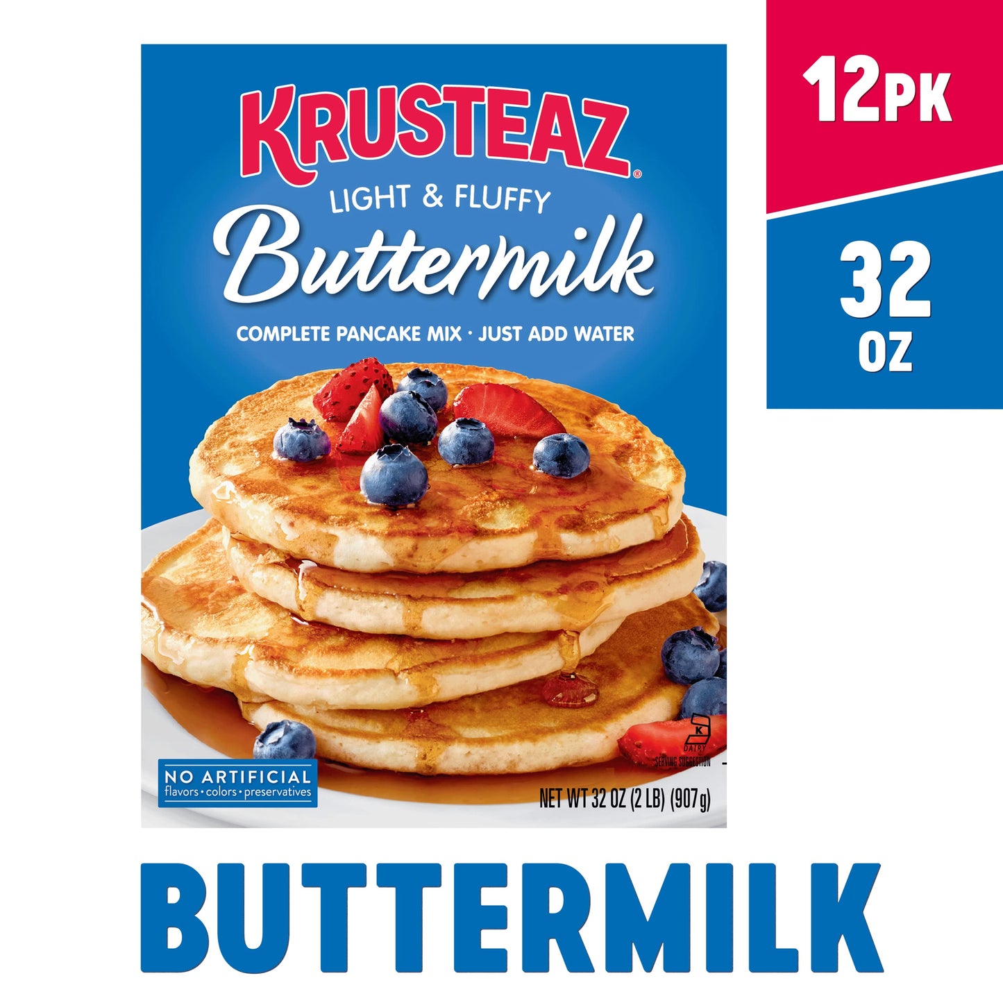 Krusteaz Light Fluffy Pancake Mix No Artificial Flavors Colors Or Preservatives Buttermilk, 32 Ounce (Pack Of 12)