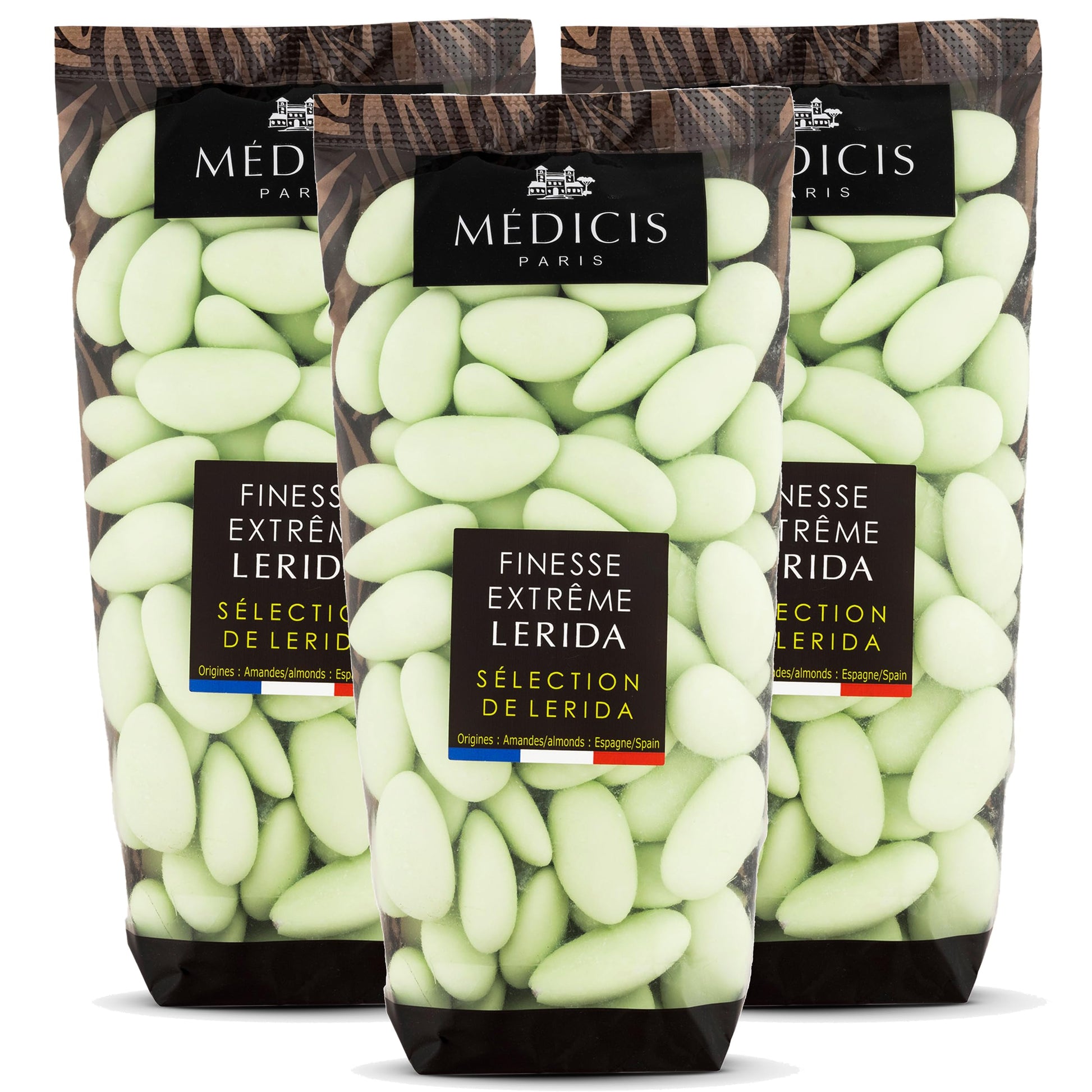 Medicis Top-Grade Candied Almond Dragees (French Jordan Almonds) Sugar Coated Candies Ideal As A Party Favor For Weddings And Baby Showers  75 Count Bag 8.8Oz  Green (Pack Of 3)