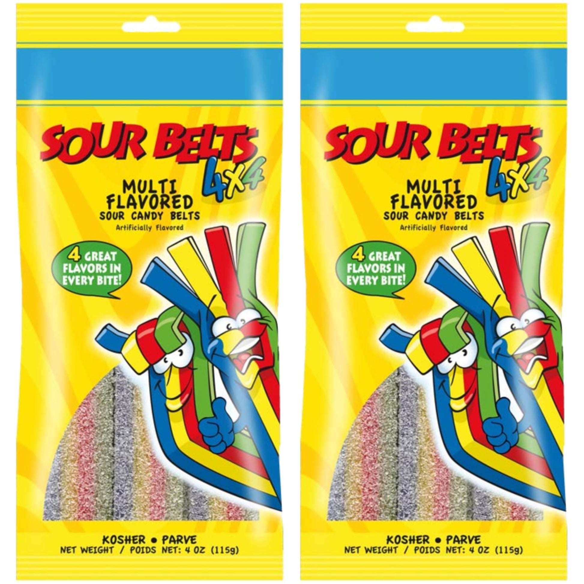 SNACKTERY Rainbow Sour Belts - Vegan & Kosher Gummy Candy - 4 oz - Multicolor - 2 Pack