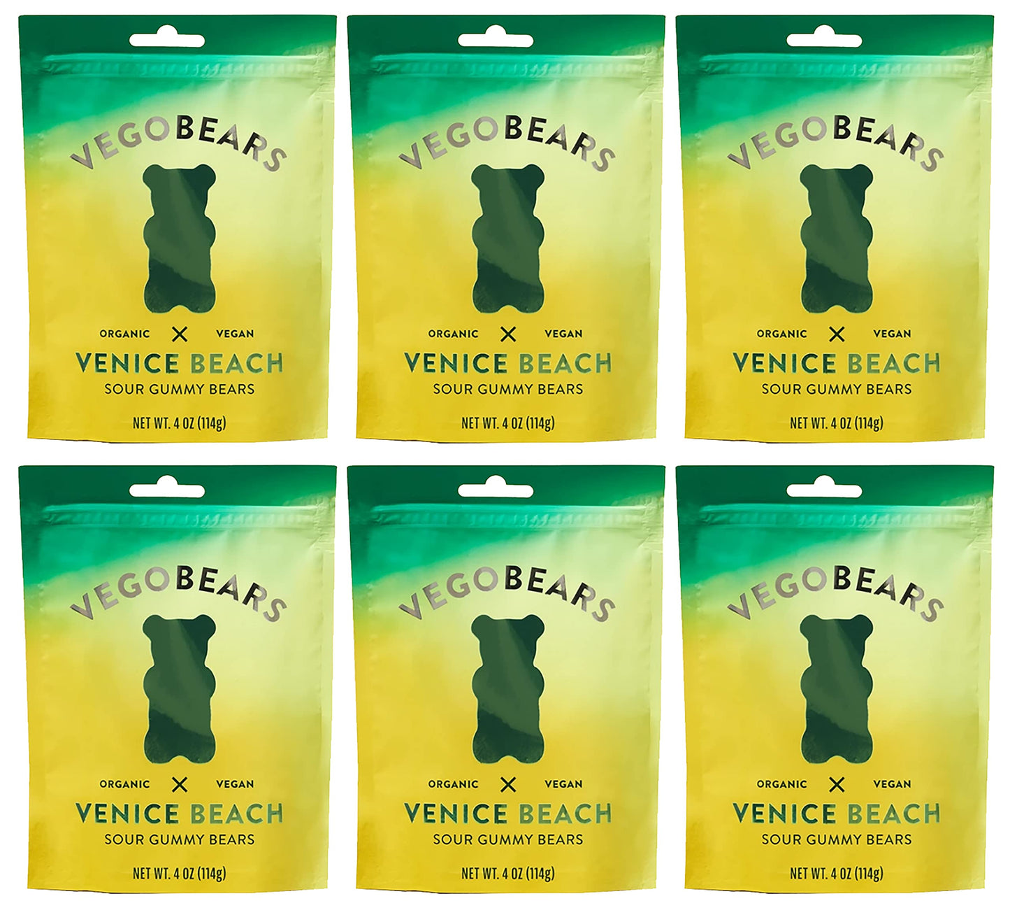Candy People VegoBears Venice Beach Vegan Gummy Bears Organic Gummy Bears, Non-GMO, Lemon, Apple, & Pineapple Gummies 4 Ounce (6