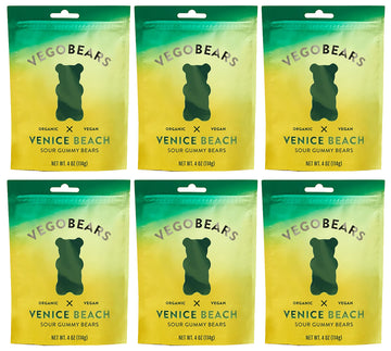Candy People VegoBears Venice Beach Vegan Gummy Bears Organic Gummy Bears, Non-GMO, Lemon, Apple, & Pineapple Gummies 4 Ounce (6