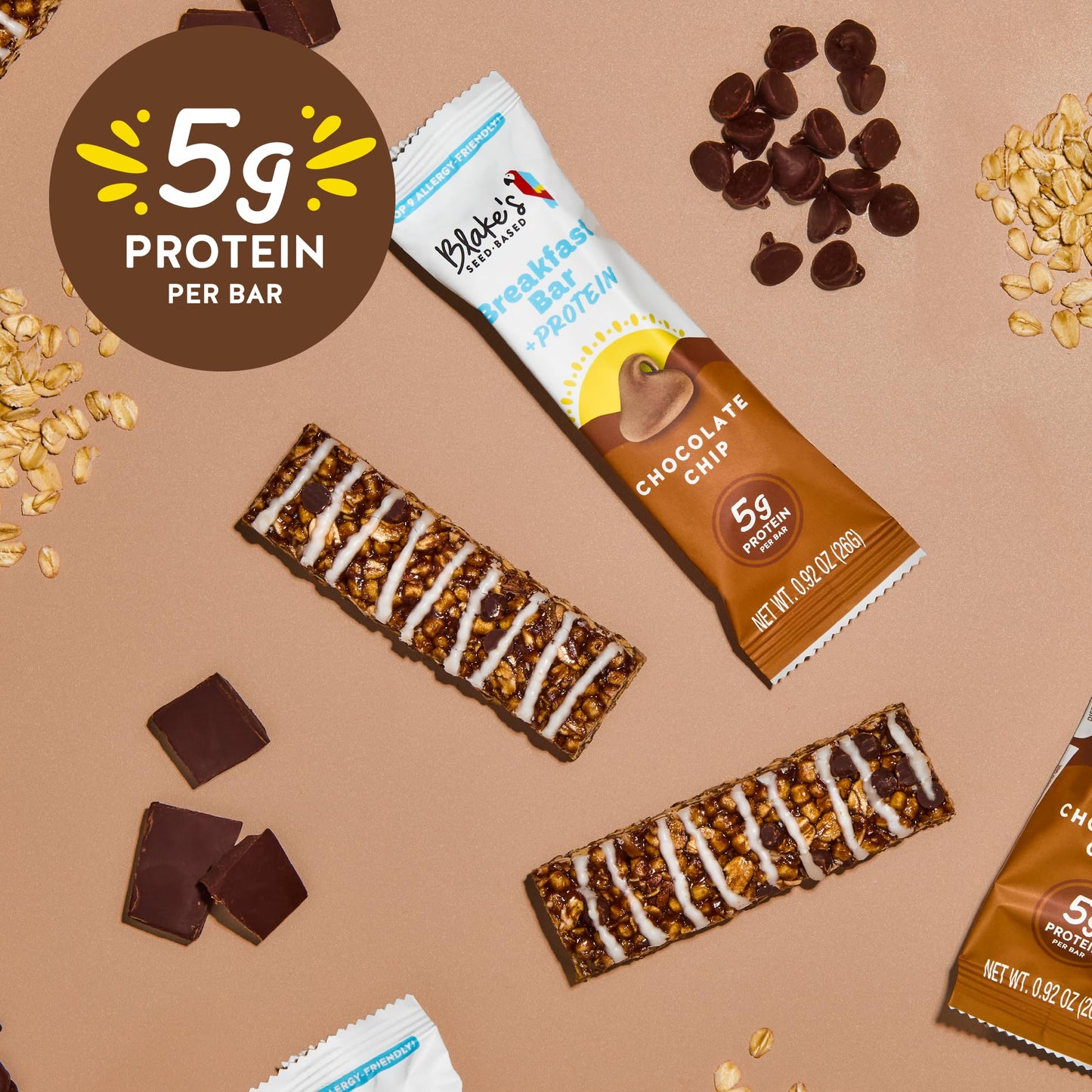 Blakes Seed Based Breakfast Bars, Chocolate Chip, 5g Plant-Based Protein, Gluten Free, Nut Free, Vegan, 24 Count