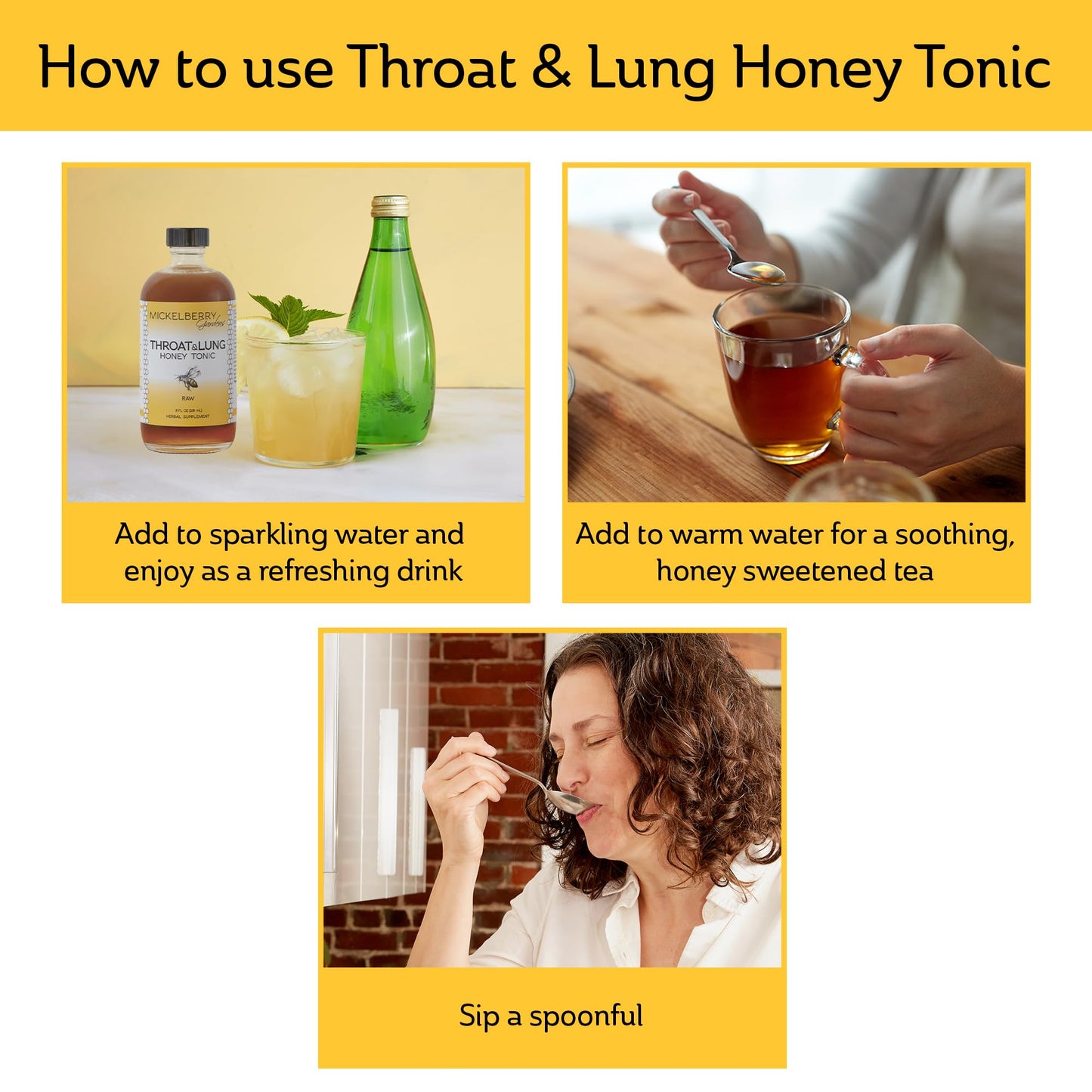Mickelberry Gardens Throat & Lung Honey Tonic, Wellness Syrup, 8 oz (Pack of 2), Amber