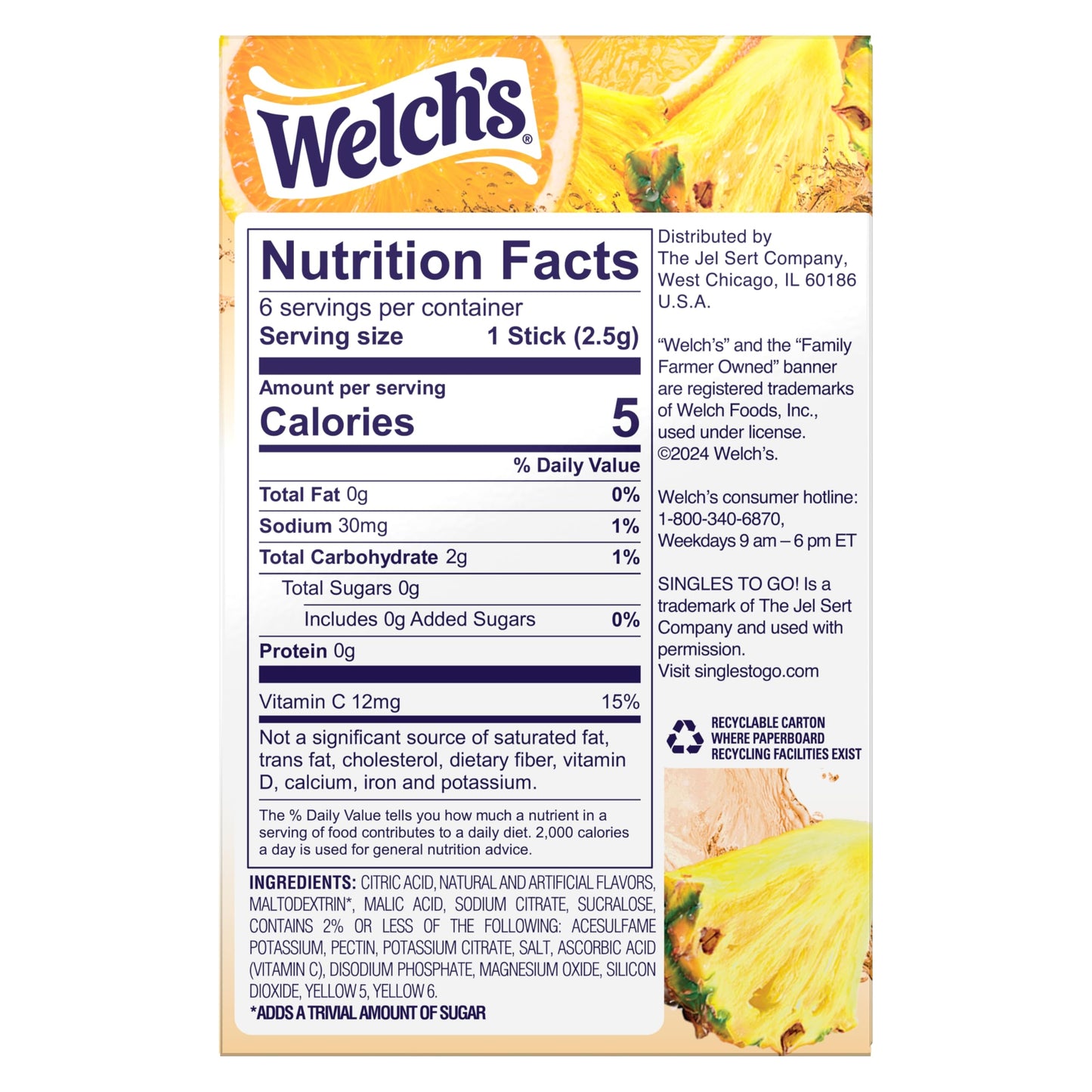 Welch's Singles To Go Water Drink Mix - Orange Pineapple, 72 Servings (12 Boxes, 6 Packets Each) - Flavorful Hydration on the Go!