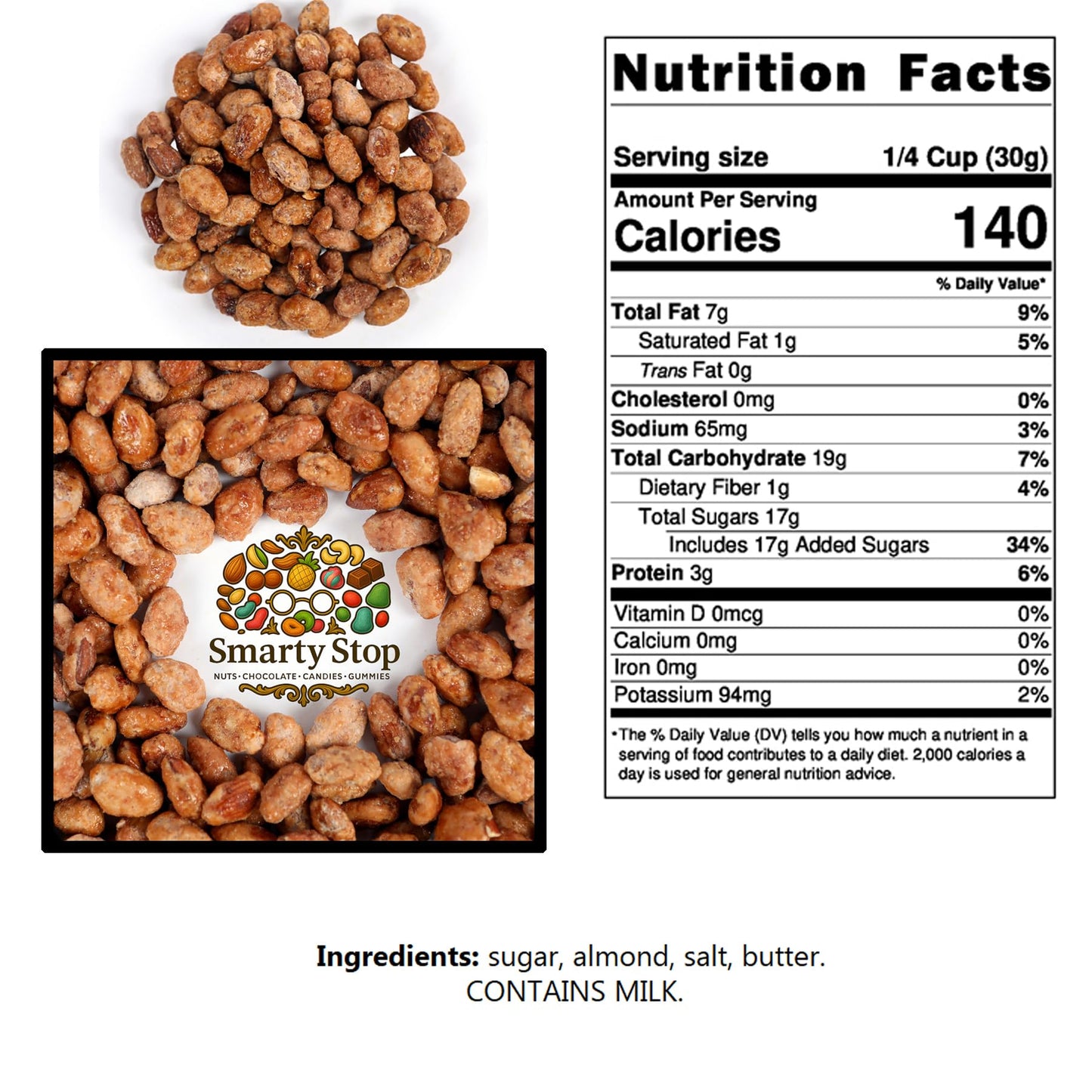 Smarty Stop Toffee Coated Almonds Sweet Crunchy Caramelized Nuts Snack (5 Pound (Pack Of 1))