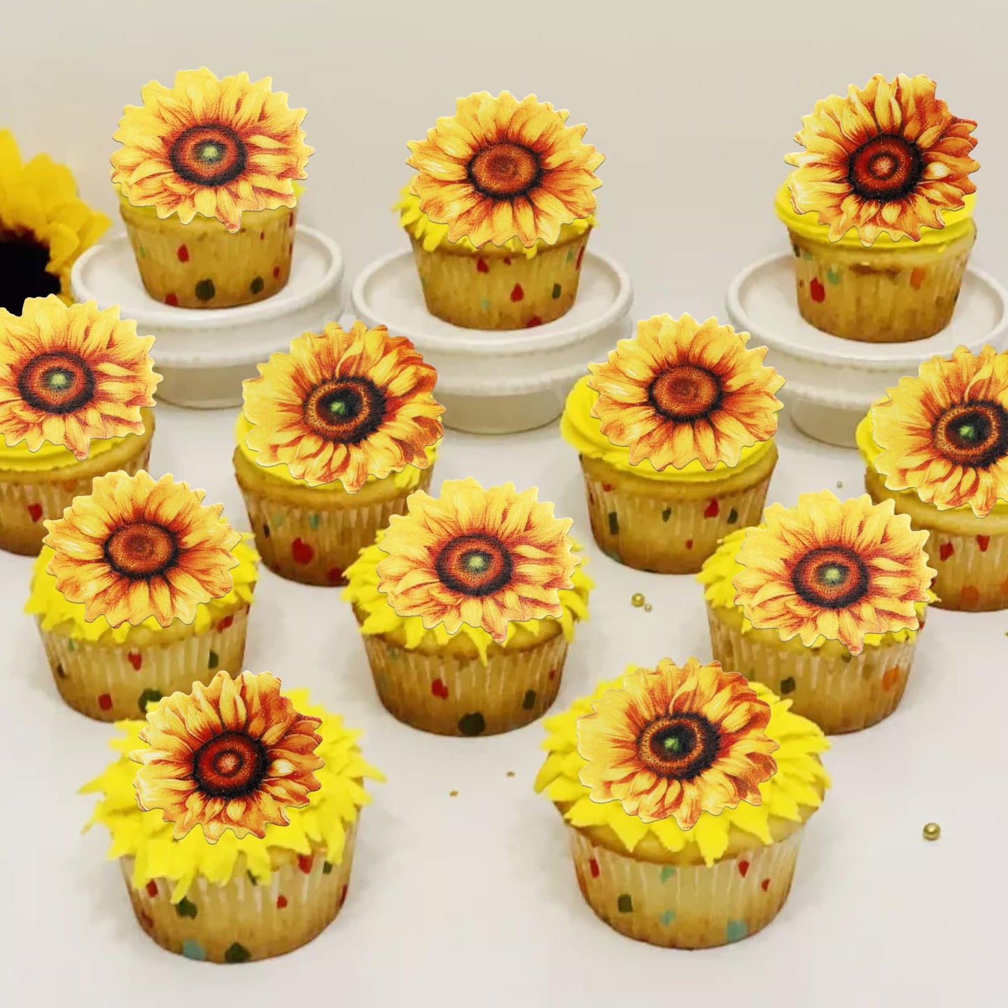60 Pcs Edible Sunflower Cupcake Toppers Edible Flowers Cake Decorations Edible Paper Sunflower Party Decorations For Baby Shower