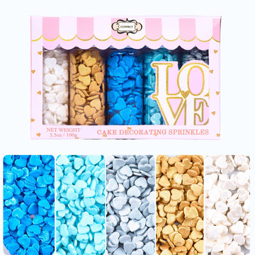 Confect Sprinkle- Blue, Gold, White & Silver Edible Sprinkle Mix | Pack of 5 for Cakes, Cookies, Cupcakes & Baking Decor |Frozen