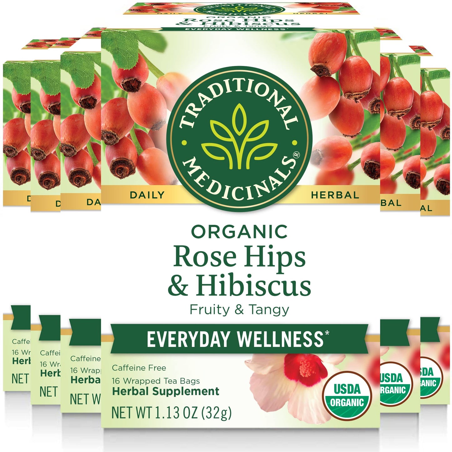 Traditional Medicinals Tea, Organic Rose Hips & Hibiscus, Supports Everyday Wellness, 96 Tea Bags (6 Pack)