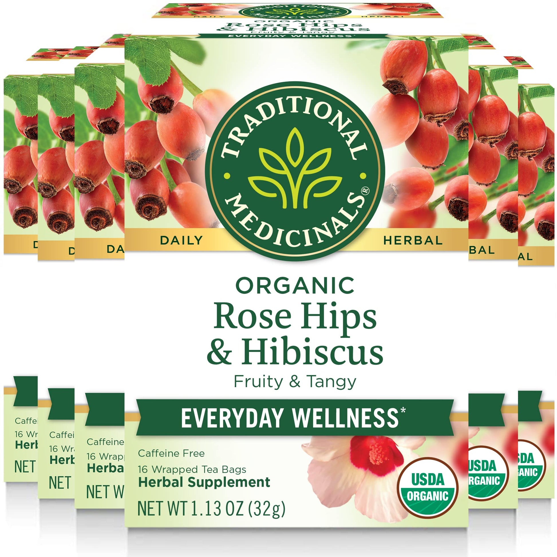 Traditional Medicinals Tea, Organic Rose Hips & Hibiscus, Supports Everyday Wellness, 96 Tea Bags (6 Pack)