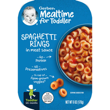 Gerber Lil Meals Spaghetti Rings in Meat Sauce Toddler Food, 6 Oz Tray (Pack of 6)